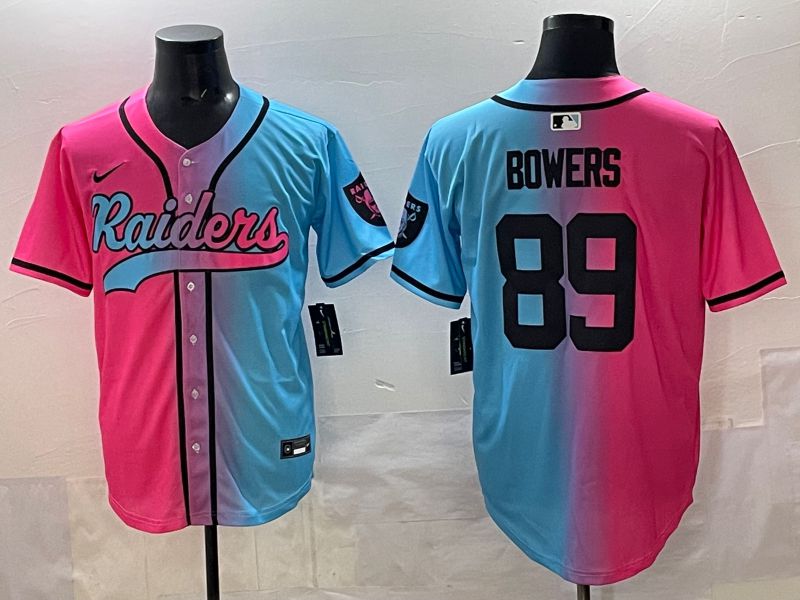 Men 2025 Oakland Raiders 89 Bowers Blue pink Nike Limited NFL Jersey style 001
